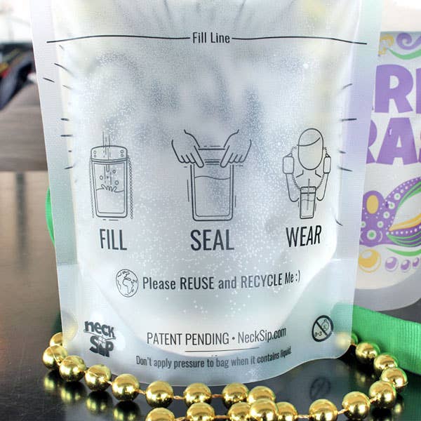 adult capri sun drink pouch reusable hands free mardi gras beads fat tuesday drink holder necklace