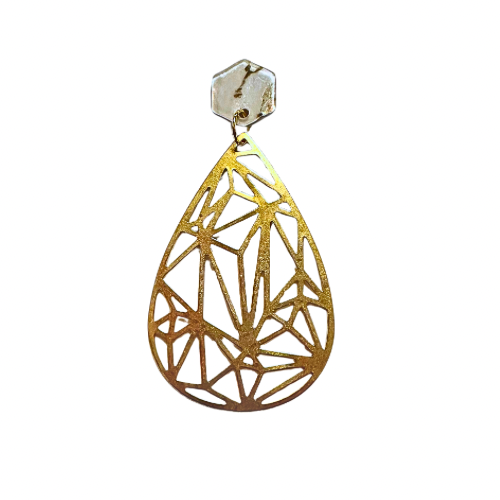 Art deco mixed media gold and marble unique earrings filigree beautiful unique modern classic staple gift