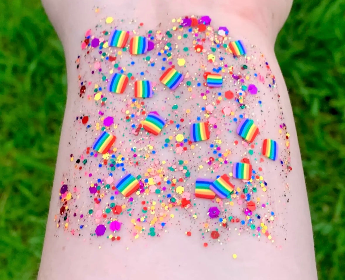 pride rainbow organic hair, body, and face glitter