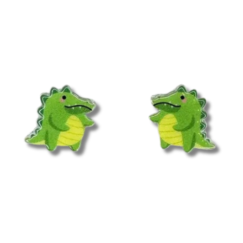 cute chonky alligator gator chunky earrings stud earrings studs titanium post hypoallergenic earrings sensitive ears novelty fun kids adorable summer gift special unique swamp friend cajun florida