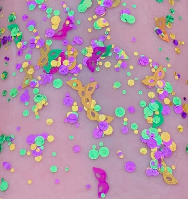 mardi gras masquerade mask organic body glitter face festive makeup cosmetics sparkly purple green and gold carnival parade
