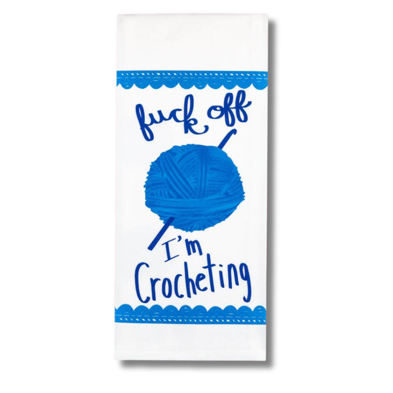 premium quality sublimated cotton hand towel for kitchen or bath fuck off i am crocheting crochet craft funny hilarious gift christmas holiday hannukah house warming family funny hand towel