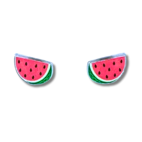 watermelon slice stud earrings summer fruit refreshing melon watermelon seeds super cute fun and bright gift friend birthday different unique picnic accessory