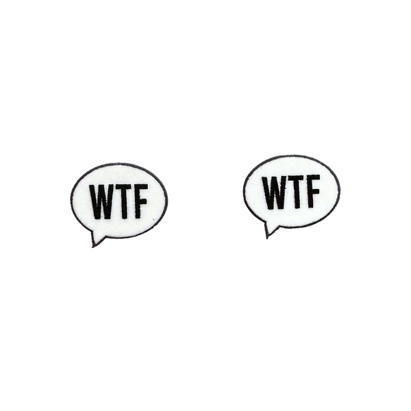 wtf speech bubble message stud earrings what the fuck sassy snarky earring fashion style leggings and vino style humor inclusivity