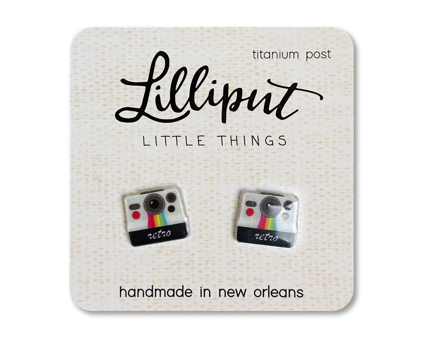 retro camera stud earrings