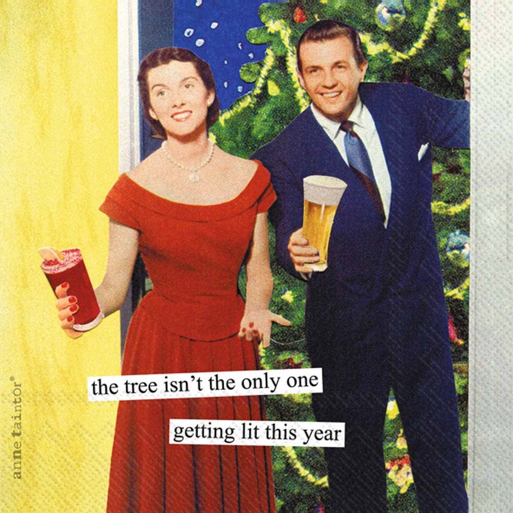 funny and cute cocktail napkins with vintage art the tree isn't the only one getting lit this year get lit tis the season hosting party hostess holiday gift