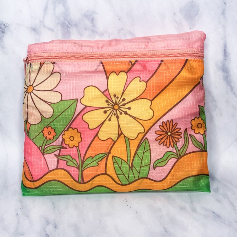 Floral travel carry on shoulder bag folded