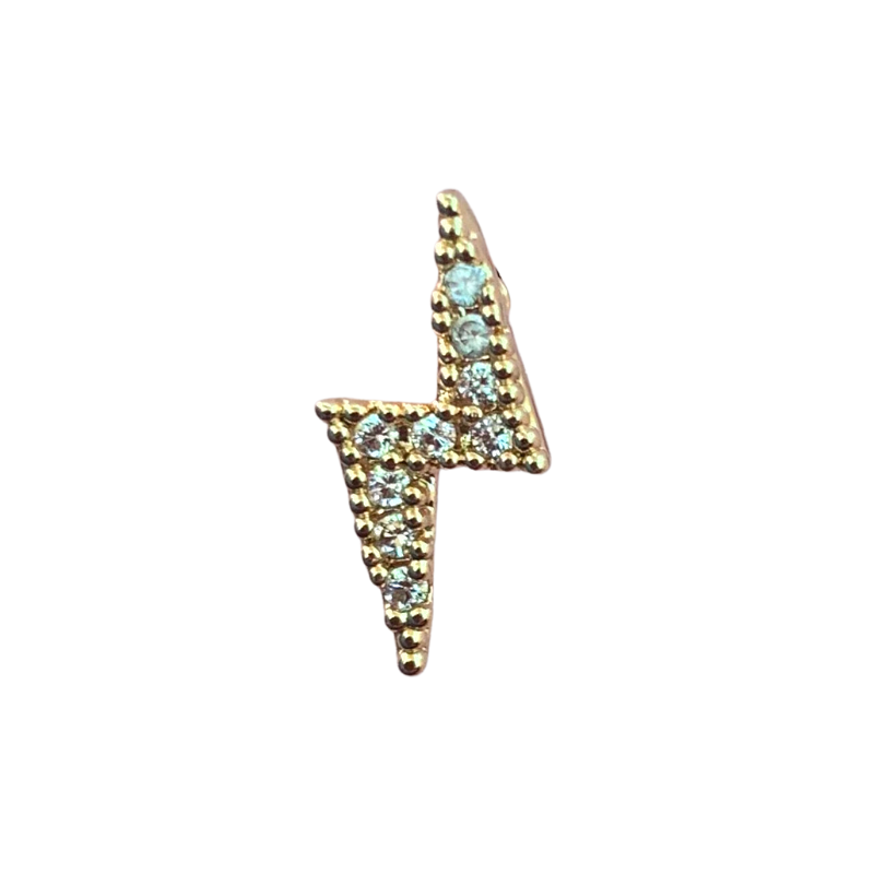 "Gold and Cubic Zirconia Pave Lightning Bolt Stud Earrings close up" "Gold and Cubic Zirconia Pave Lightning Bolt Stud Earrings" close up