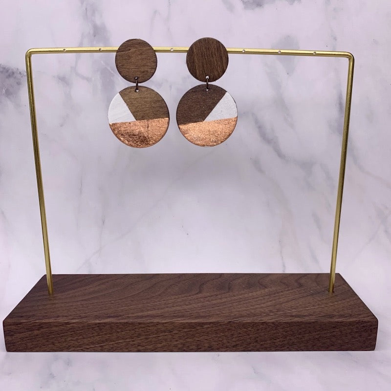 Hand painted rose gold wood earrings