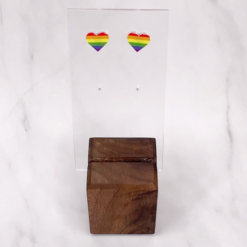 Rainbow heart stud earrings