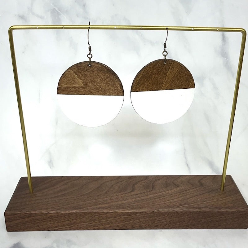 White dipped painted wood circle earrings