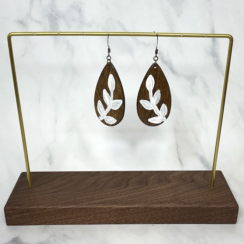 Wood painted tear drop earrings