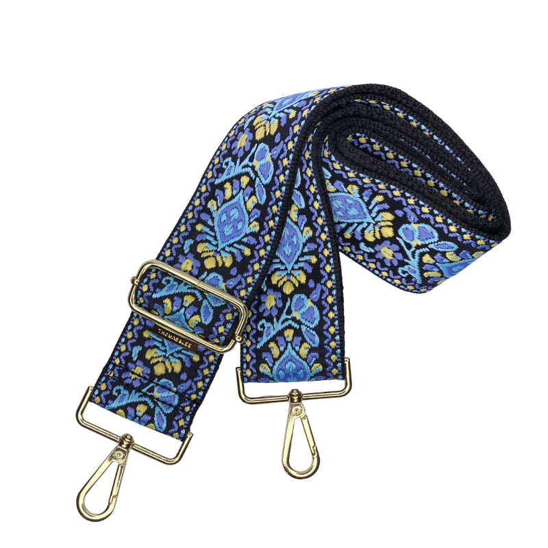 blue yellow purple embroidered guitar purse strap crossbody