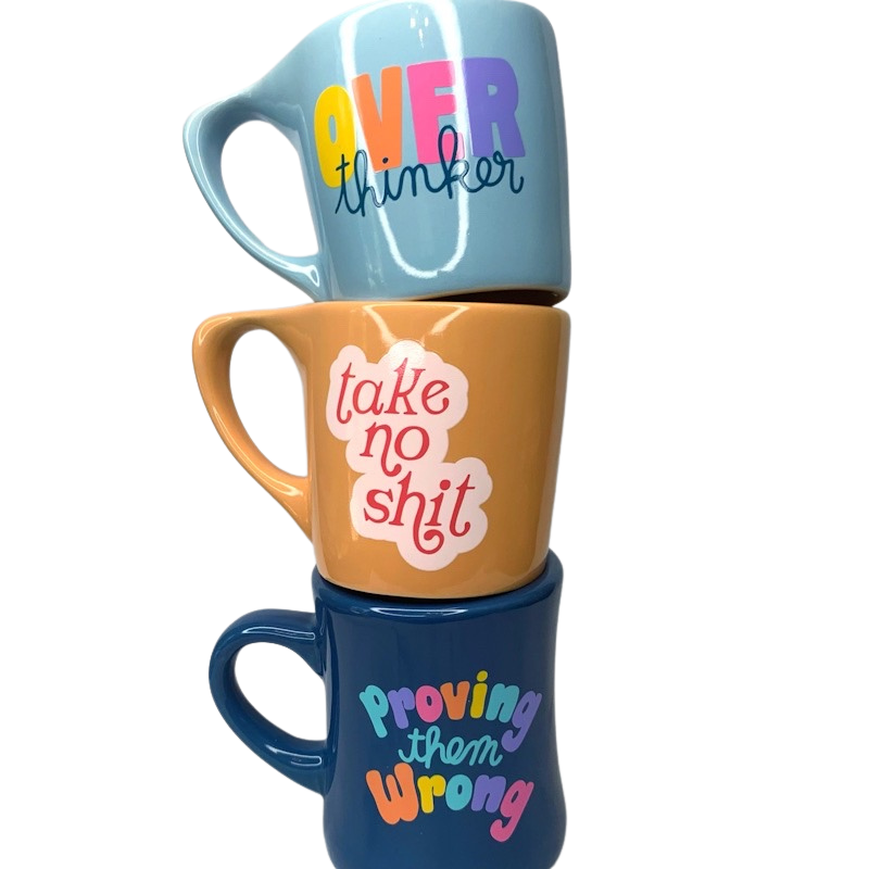 colorful stacked mood mugs