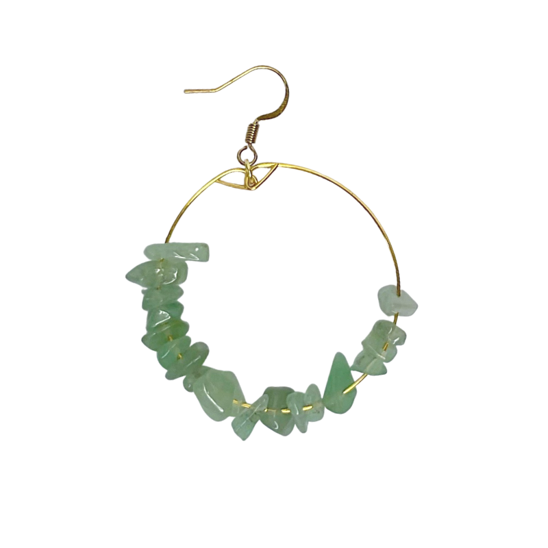 golden hoop earrings with green stone detail