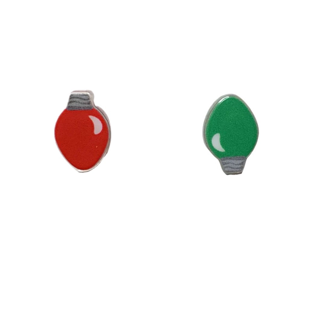 reen Christmas light bulb stud earrings