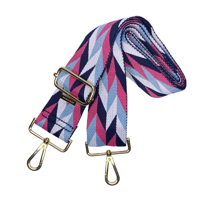 pink and blue geo guitar purse strap crossbody