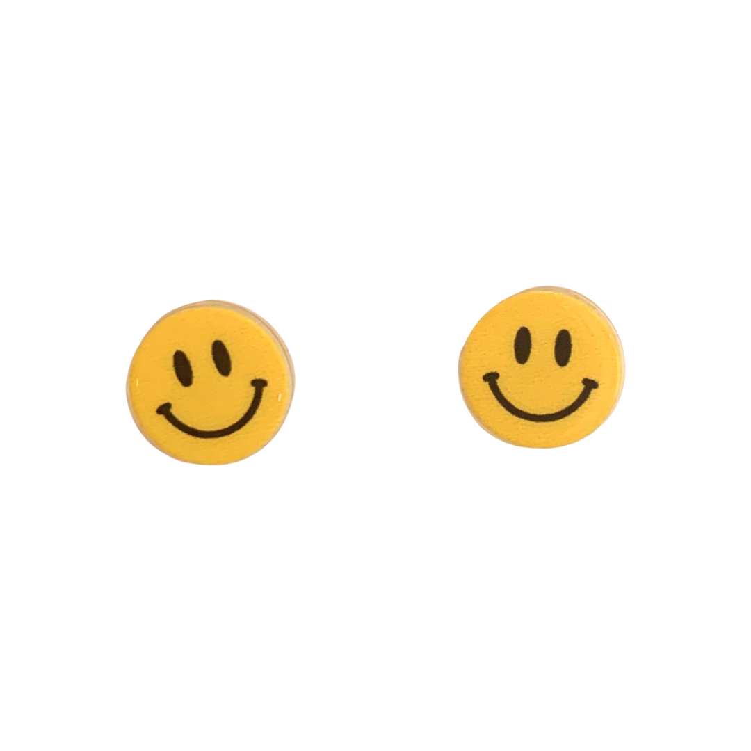 smiley face stud earrings classic yellow smiling smiley face with black eyes and mouth