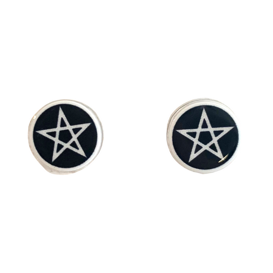 witchy spooky halloween pentagram stud earrings black circle with white pentagram