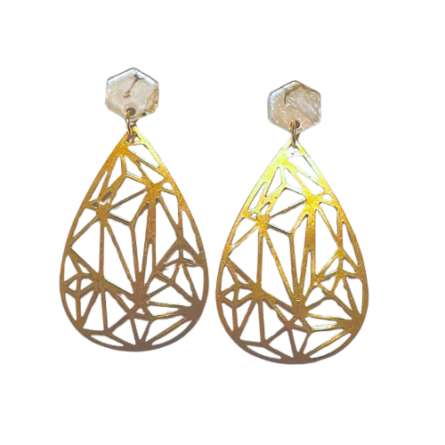 delicate gorgeous classic classy mixed media marble gold filigree drop dangle earrings accessory statement piece lightweight everyday jewelry gift