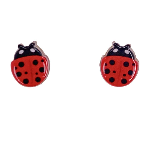 Red ladybug stud earrings small cute acrylic red and black lady bug earrings summer