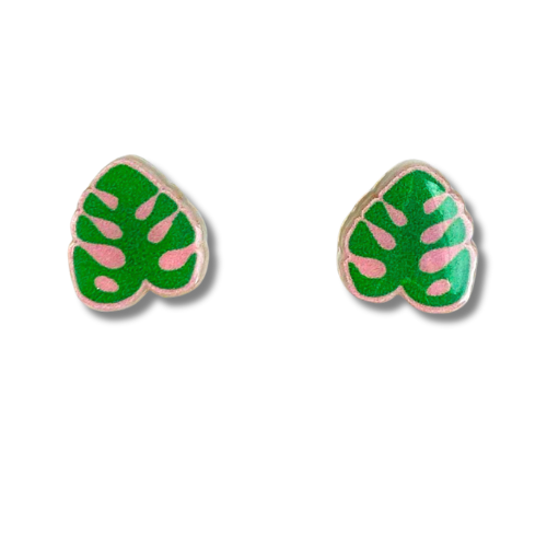 adorable monstera leaf stud earrings plant plants plantlady exotic tropical accessory style styllish trendy trend green thumb earrings jewelry gift