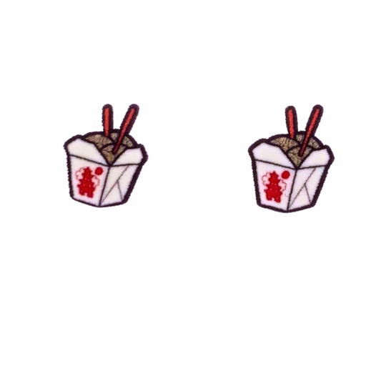 adorable tiny acrylic chinese takeout box stud earrings chinese food in takeout boxes with noodles and chopsticks fashion accessories fun
