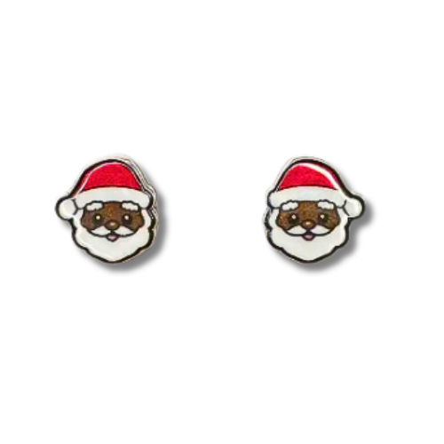 black santa ho ho ho merry christmas stud earrings gift holiday melanin Black santa inclusivity