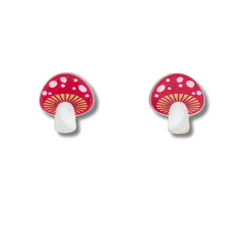 cute little red mushroom stud earrings toadstool fungi psychadellic magic mushrooms shrooms 90s fashion trend trendy accessory accessorize vintage old school