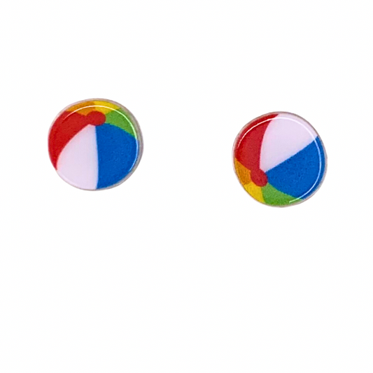 cute small summer beach ball stud earrings studs ocean pool colorful beach ball acrylic bright earrings