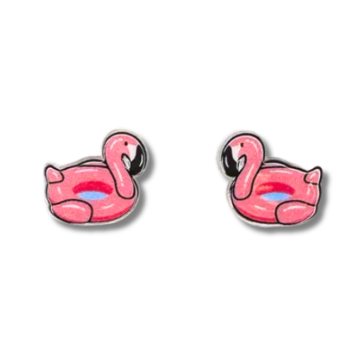 flamingo floaties stud earrings super cute flamingo pool float earrings silly fun different unique accessory earring studs friend gift birthday summer party