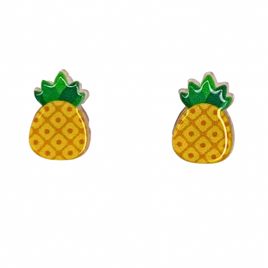 bright yellow pineapple stud earrings acrylic waterproof sensitive ears tropical pineapple studs summer