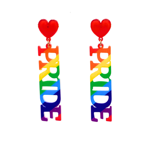 PRIDE dangle earrings acrylic rainbow colors with heart posts pride month queer lgbtq lgbt lgbtqia we say gay