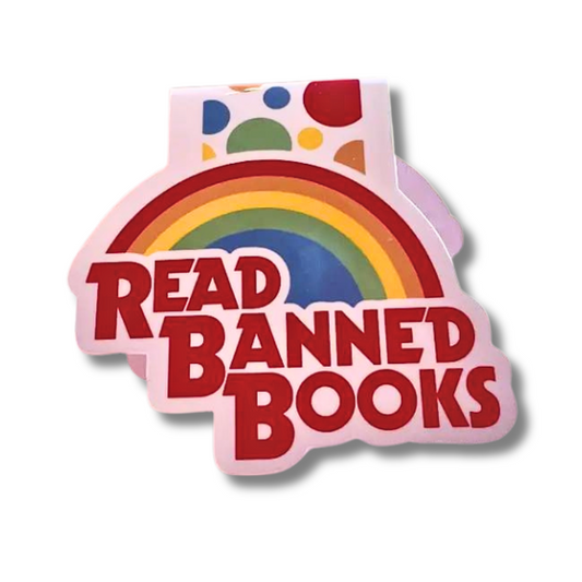 magnetic bookmark that says read banned books with the reading rainbow logo books read book pages gift unique nerd