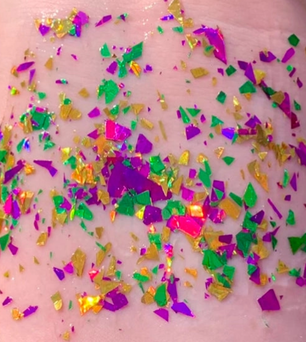 mardi gras confetti organic body glitter face festive makeup cosmetics sparkly purple green and gold carnival parade