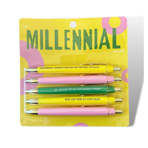 millenial pen set millenials xennials gen x funny pens novelty joke hilarious practical birthday just because valentines gift work pen click pen avocado toast rent anxiety
