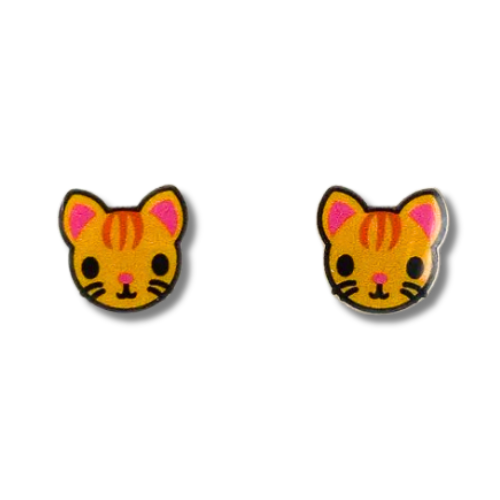 orange cat tabby cat stud earrings cat lover cat lady feline fun cute adorable cat face friend birthday gift happy studs accessory different unique