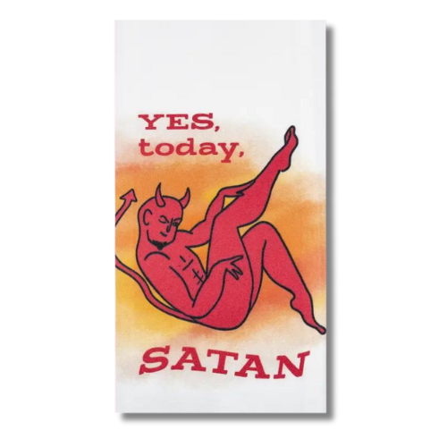 yes today satan kitchen towel – leggingsandvino.com
