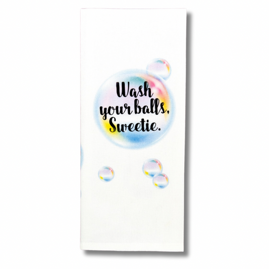 premium quality sublimated cotton hand kitchen towel bath wash your balls sweetie son sons boyfriend boy male gift hilarious funny joke holiday house warming