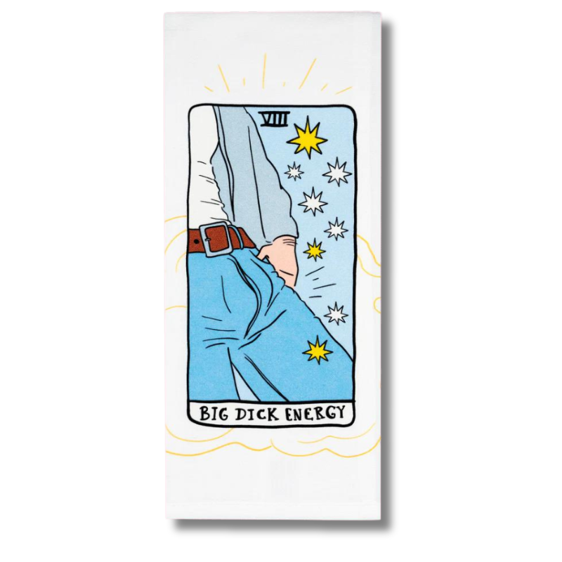 premium quality sublimated cotton hand towel for kitchen or bath big dick energy tarot card funny hilarious gift christmas holiday hannukah house warming family funny hand towel