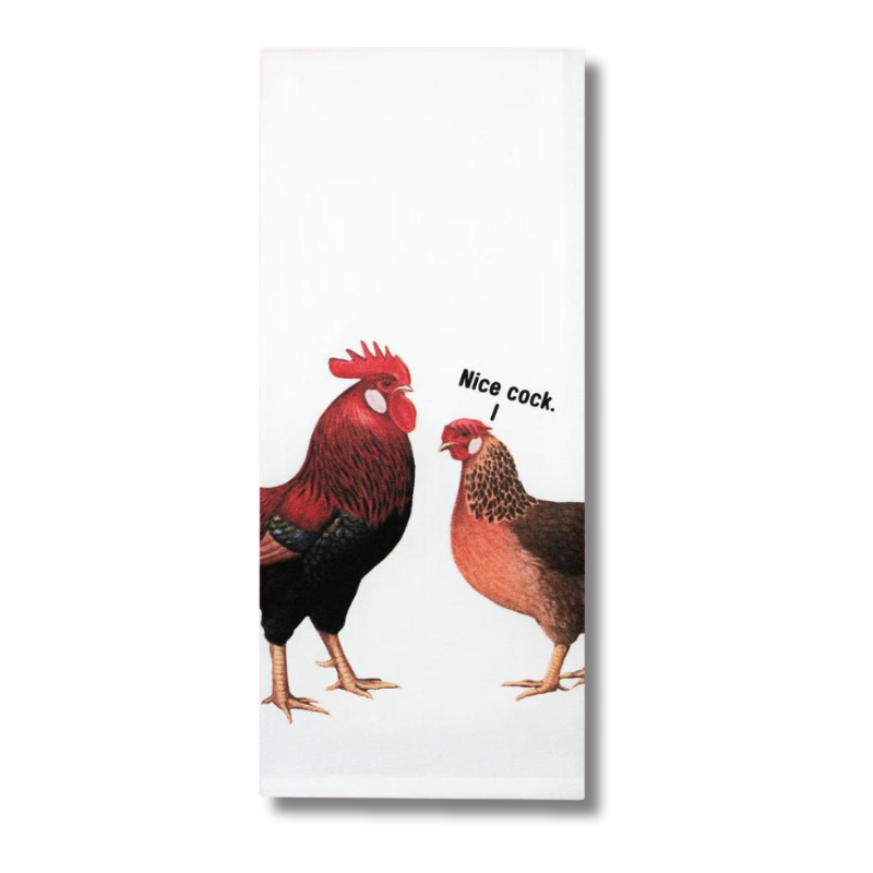 premium quality sublimated cotton hand towel for kitchen or bath chicken and a rooster nice cock sexual hilarious christmas birthday hannakah holiday house warming family funny hand towel