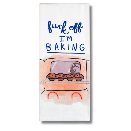 premium quality sublimated cotton hand towel for kitchen or bath fuck off i am baking bake baker muffins in the oven funny hilarious gift christmas holiday hannukah house warming family funny hand towel
