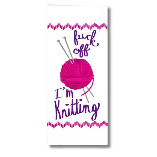 premium quality sublimated cotton hand towel for kitchen or bath fuck off i am knitting knit craft funny hilarious gift christmas holiday hannukah house warming family funny hand towel