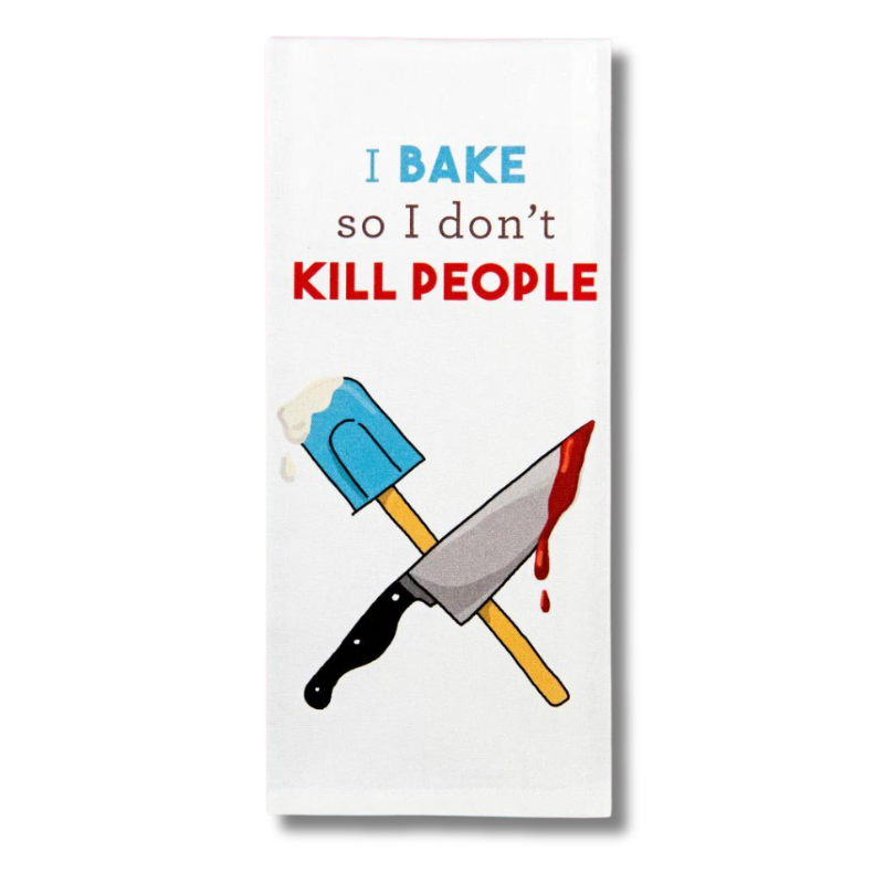 premium quality sublimated cotton hand towel for kitchen or bath i bake so i dont kill people baking baker spatula and knife funny hilarious gift christmas holiday hannukah house warming family funny hand towel