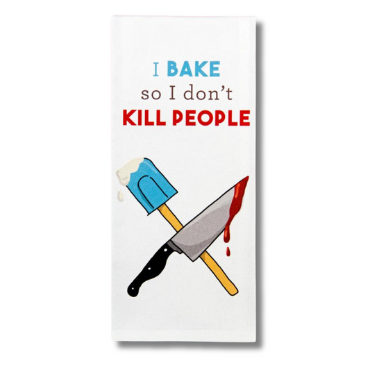premium quality sublimated cotton hand towel for kitchen or bath i bake so i dont kill people baking baker spatula and knife funny hilarious gift christmas holiday hannukah house warming family funny hand towel