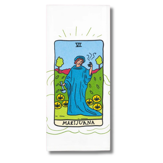 premium quality sublimated cotton hand towel for kitchen or bath marijuana cannabis mary jane weed tarot card funny hilarious gift christmas holiday hannukah house warming family funny hand towel