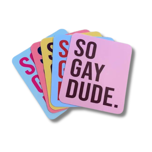so gay dude pride sticker high quality vinyl decal rainbow progressive liberal inclusivity vote blue love all are welcome