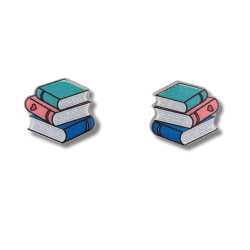 stack of books stud earrings cute little bookstack ear candy studs fashion trendy trending read reader bookworm novels prose