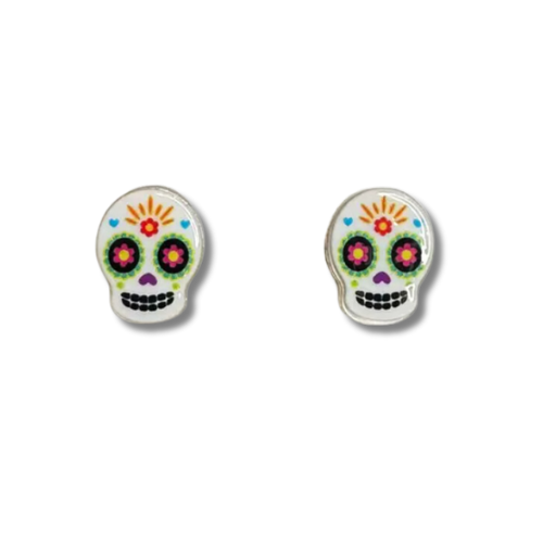 vibrant dia de los muertos sugar skull stud earrings day of the dead mexico remember me mexican ancestors gift remembrance family holiday christmas birthday