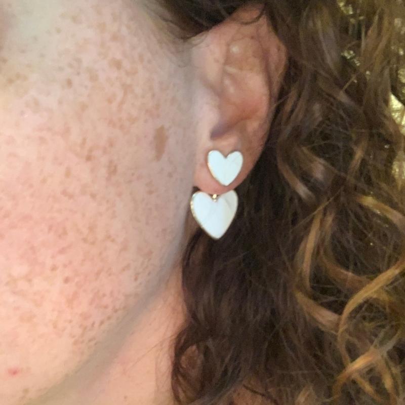 2-in-1-double-the-love-white-heart-earrings-on-model beautiful heart earrings great gift for any occasion